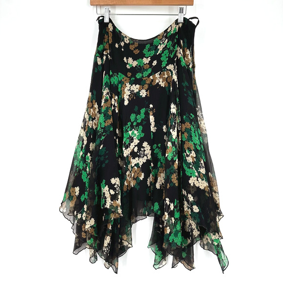 VTG Y2K Nine West 100% Silk Midi Skirt 12 Asymmetrical Fairy Grunge Whimsygoth - Picture 4 of 7